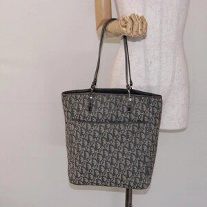 Christian Dior Trotter Canvas Tote Bag Navy Silver Auth 140546